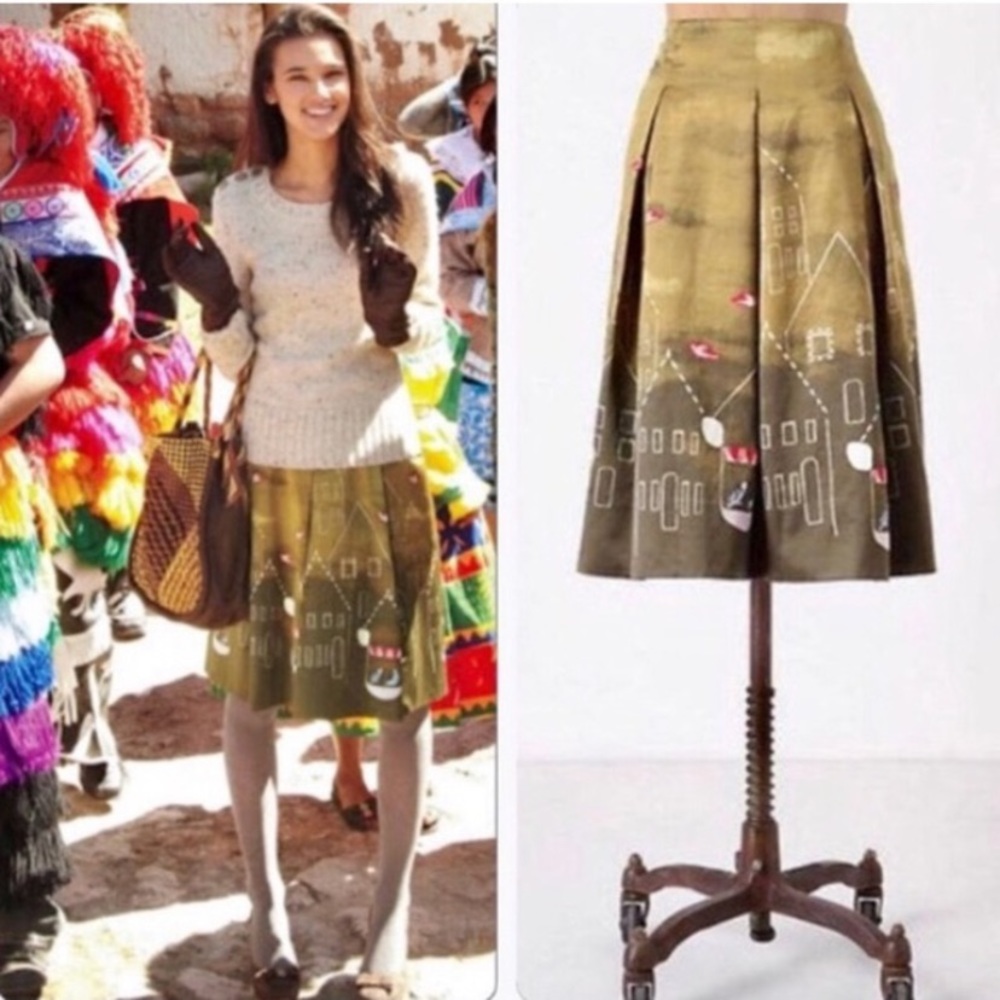 Maeve for Anthropologie feathered village a-line skirt